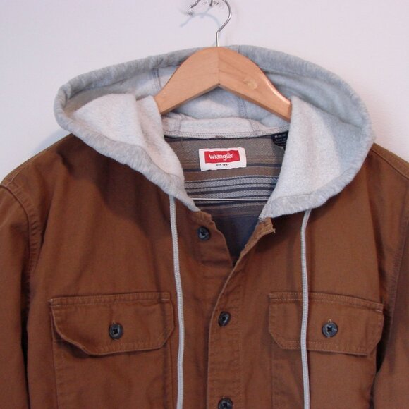 Wrangler Hooded Shirt Jacket Flannel Lined Hoodie Spice Brown Size Medium - Picture 6 of 14